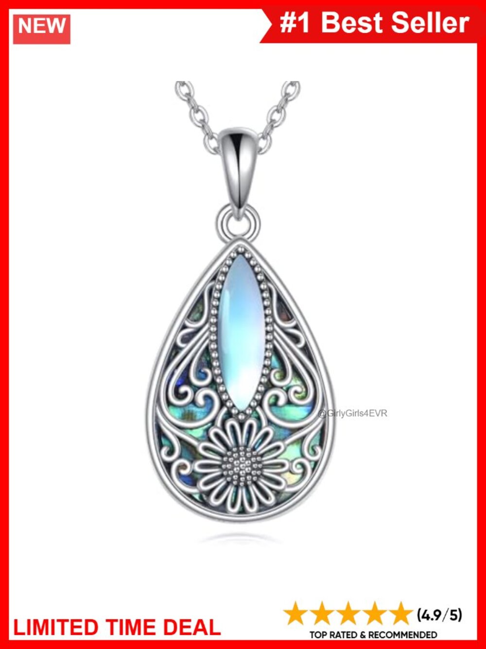Moonstone Filigree Celtic Necklace 925 Sterling Silver Pendant